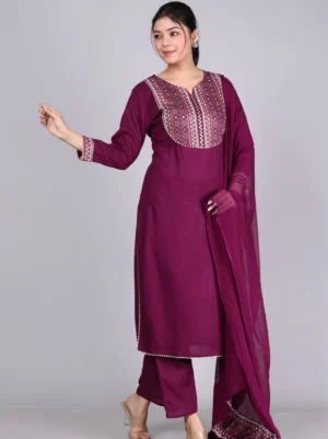 Red Straight Kurta with Dupatta and Bottom
