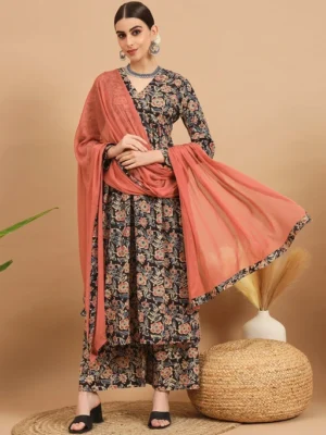Ethnic Motifs Printed Empire Kurta & Trousers With Dupatta