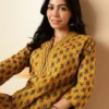 Floral Printed V Neck Pure Cotton Straight Kurta with Palazzos Floral Printed V Neck Pure Cotton Straight Kurta with Palazzos