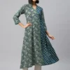 Women Printed Sequinned Cotton Angrakha Kurta Women Printed Sequinned Cotton Angrakha Kurta