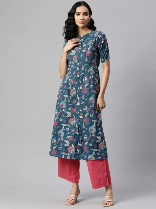 Floral Printed A-Line Cotton Kurta Floral Printed A-Line Cotton Kurta