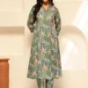Floral Printed Thread Work Pure Cotton A-Line Kurta with Trouser