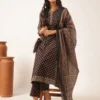 Black Cotton Floral Printed A-Line Kurta Set