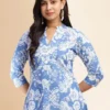 Floral Printed Mandarin Collar Neck Pure Cotton Tunic With Palazzos Floral Printed Mandarin Collar Neck Pure Cotton Tunic With Palazzos