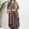 Blue Floral Printed Empire Pure Cotton Anarkali Kurta With Palazzos & Dupatta Blue Floral Printed Empire Pure Cotton Anarkali Kurta With Palazzos & Dupatta