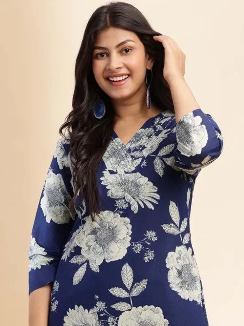 Women Floral Printed Cotton Kurta with Palazzo & Dupatta