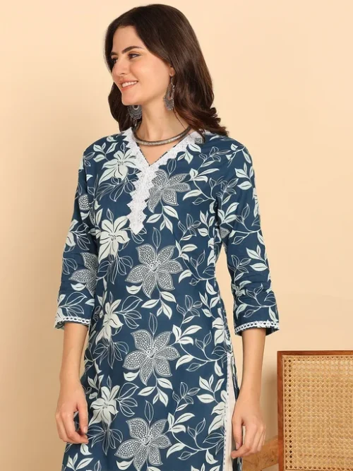 Blue Women Floral Printed Floral Kurta