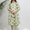 Green Geometric Printed Mirror Work Pure Cotton Kurta With Trousers & Dupatta Green Geometric Printed Mirror Work Pure Cotton Kurta With Trousers & Dupatta