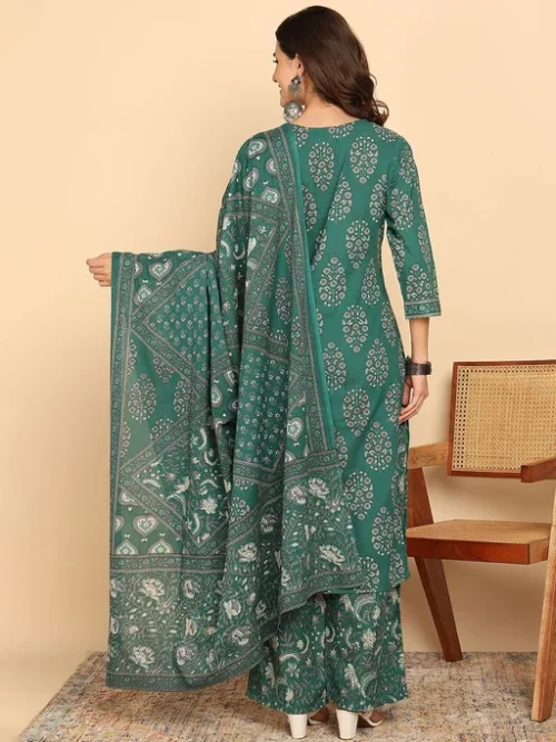 Women Floral Printed Cotton Kurta with Palazzo & Dupatta Women Floral Printed Cotton Kurta with Palazzo & Dupatta