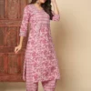 Pink Cotton Straight Kurta Set