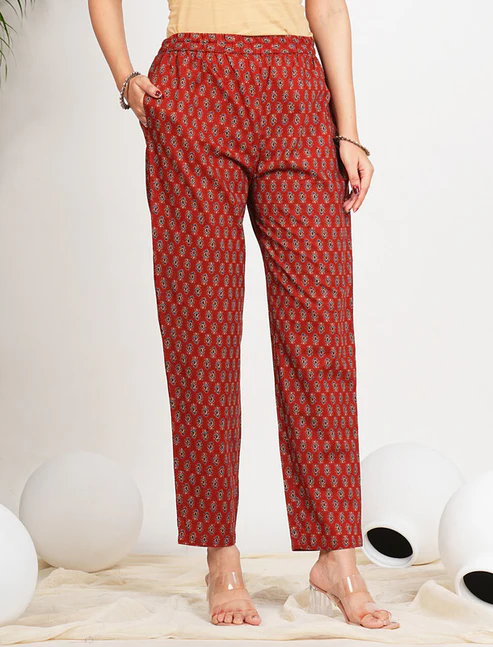 Maroon Floral Print With Ruffled Anarkali Cotton Stitched Kurta Set