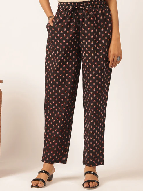 Black Cotton Floral Printed A-Line Kurta Set