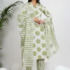 Green Geometric Printed Mirror Work Pure Cotton Kurta With Trousers & Dupatta Green Geometric Printed Mirror Work Pure Cotton Kurta With Trousers & Dupatta