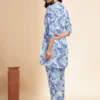 Floral Printed Mandarin Collar Neck Pure Cotton Tunic With Palazzos Floral Printed Mandarin Collar Neck Pure Cotton Tunic With Palazzos