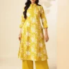Yellow Women Floral Printed A-Line Cotton Stitched Kurta With Palazzo Sets Yellow Women Floral Printed A-Line Cotton Stitched Kurta With Palazzo Sets