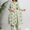 Green Geometric Printed Mirror Work Pure Cotton Kurta With Trousers & Dupatta Green Geometric Printed Mirror Work Pure Cotton Kurta With Trousers & Dupatta