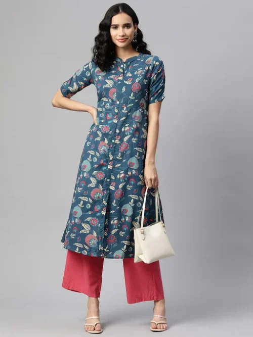 Floral Printed A-Line Cotton Kurta Floral Printed A-Line Cotton Kurta