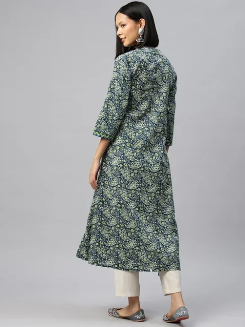 Women Printed Sequinned Cotton Angrakha Kurta Women Printed Sequinned Cotton Angrakha Kurta