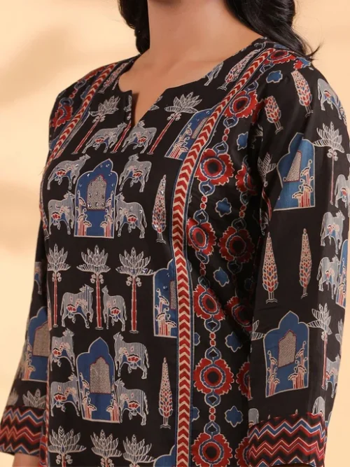 Ethnic Motifs Printed Sequinned Cotton Straight Kurta