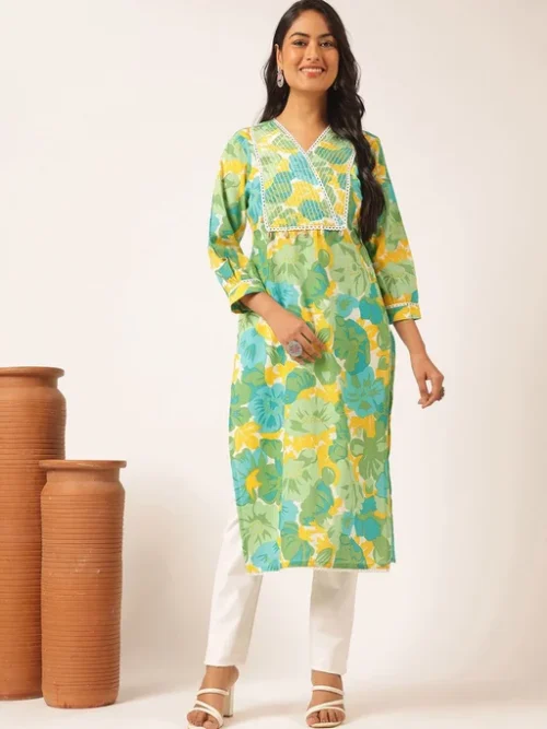 Multicolor Floral Printed Pure Cotton Straight Kurta