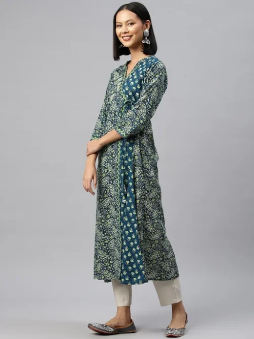 Women Printed Sequinned Cotton Angrakha Kurta Women Printed Sequinned Cotton Angrakha Kurta