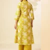 Yellow Women Floral Printed A-Line Cotton Stitched Kurta With Palazzo Sets Yellow Women Floral Printed A-Line Cotton Stitched Kurta With Palazzo Sets