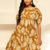 Yellow Women Floral Printed Cotton Tiered Top Yellow Women Floral Printed Cotton Tiered Top