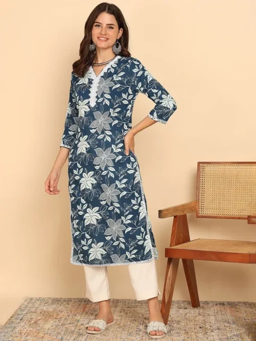 Blue Women Floral Printed Floral Kurta