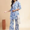 Floral Printed Mandarin Collar Neck Pure Cotton Tunic With Palazzos Floral Printed Mandarin Collar Neck Pure Cotton Tunic With Palazzos