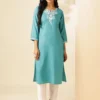 Women Printed Thread Work Floral Kurta Women Printed Thread Work Floral Kurta