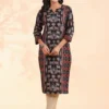 Ethnic Motifs Printed Sequinned Cotton Straight Kurta