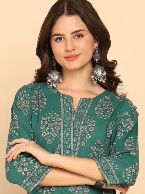 Women Floral Printed Cotton Kurta with Palazzo & Dupatta Women Floral Printed Cotton Kurta with Palazzo & Dupatta