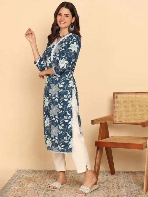 Blue Women Floral Printed Floral Kurta