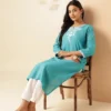 Women Printed Thread Work Floral Kurta Women Printed Thread Work Floral Kurta
