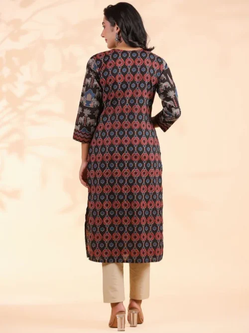 Ethnic Motifs Printed Sequinned Cotton Straight Kurta