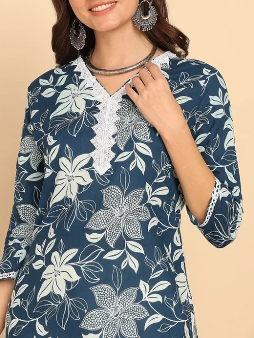 Blue Women Floral Printed Floral Kurta