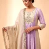 Premium Purple Mal Chanderi Anarkali Suit Set with Handwork & Gota Patti