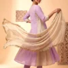 Premium Purple Mal Chanderi Anarkali Suit Set with Handwork & Gota Patti