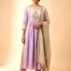 Premium Purple Mal Chanderi Anarkali Suit Set with Handwork & Gota Patti