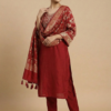 Elegant Embroidery Red Kurta with Pant and Banarasi Dupatta