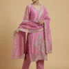Elegant Embroidery Pink Kurta with Pant and Banarasi Dupatta