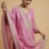 Elegant Embroidery Pink Kurta with Pant and Banarasi Dupatta