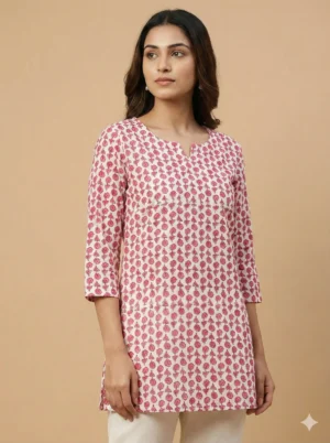 Beautiful Pink Printed Short Kurti