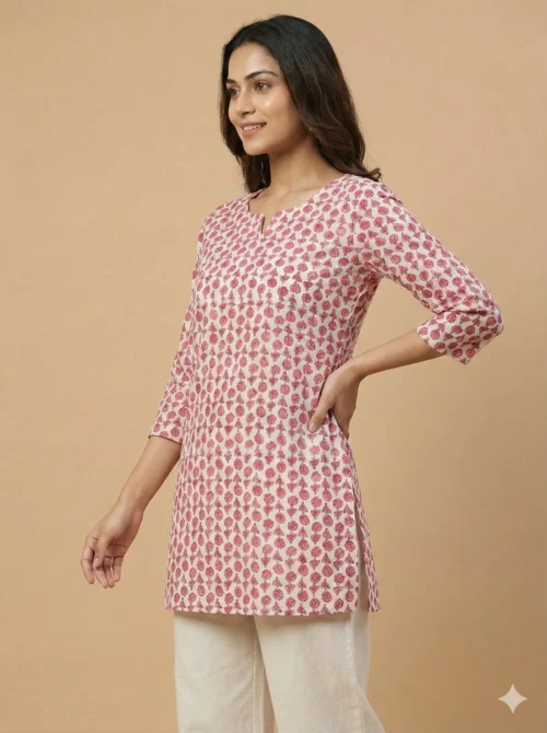 Beautiful Pink Printed Short Kurti