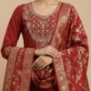 Elegant Embroidery Red Kurta with Pant and Banarasi Dupatta
