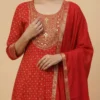 Trendy Red Color Mirror Work Kurta with Pant and Dupatta