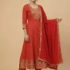 Trendy Red Color Mirror Work Kurta with Pant and Dupatta