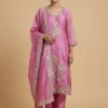 Elegant Embroidery Pink Kurta with Pant and Banarasi Dupatta
