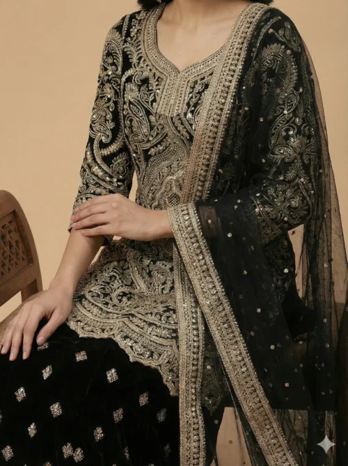 Beautiful Embroidery Work Kurta with Heavy Sharara and Dupatta