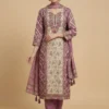Elegant Embroidery Pink Kurta with Pant and Dupatta